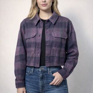 The North Face Cropped Flannel Overshirt Jacket Purple Plaid NWT